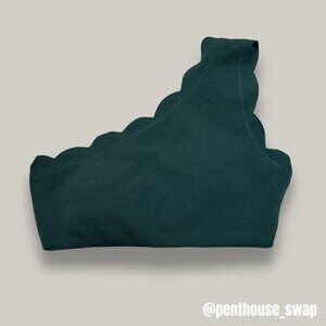 Dark Green Scalloped Hem Bikini Top, Size S